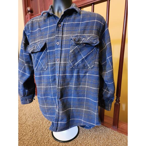 Burry Lane Flannel Shirt Mens Medium Classic Rugged Plaid Long Sleeve Button Up - Picture 9 of 13